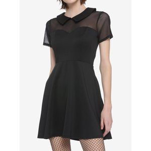 Hot Topic Collared Mesh Panel Black Scuba Skater Dress